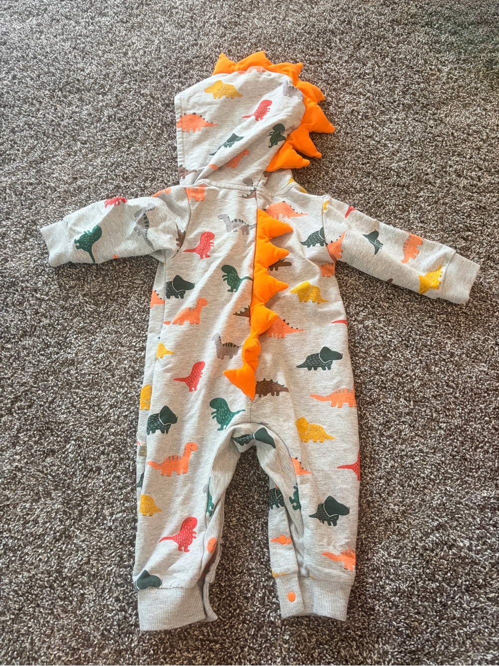 Dinosaur Hooded One-Piece Romper - Gray with Orange Spikes